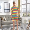 BRIVOKA Men's Rainbow Stripe Short Sleeve Pajama Set Rainbow PJ