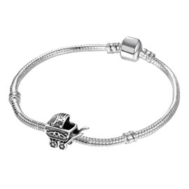 Andante -Stones 925 Sterling Silver Bead Charm Pram Baby Element Ball for European Beads + Organza Bag, Sterling Silver, No Gemstone