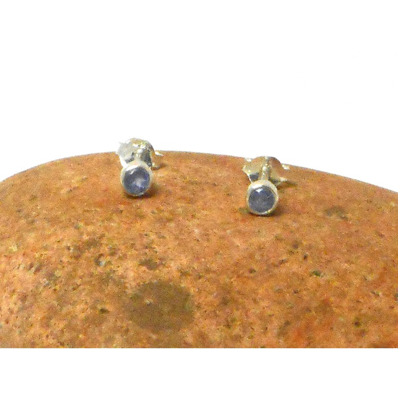 Small Round Blue TANZANITE Sterling Silver Stud Earrings 925-3 mm