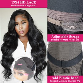 YUTU Body Wave Lace Front Wigs Human Hair Pre Plucked Glueless Frontal Wigs with Baby Hair 28 Inch 13x4 Transparent HD Lace Front Wigs 180% Density for Women Human Hair Wig Natural Black