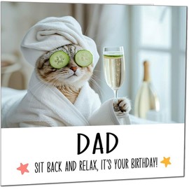 Dad Birthday Card - Sit back and Relax Cat Spa - Funny Birthday Cards for Dad Father