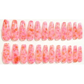 For The Love Of Marble Glossy Long Coffin Press On Nails - 24 Pieces - Artificial Nail Kit (Pink Grapefruit, Long Coffin)