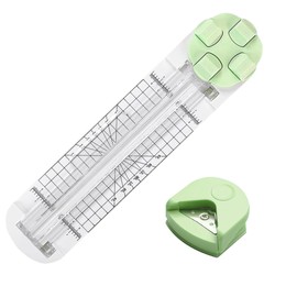 Taglierina per carta 4 in 1, taglierino per carta regalo, taglierina creativa con funzione pieghevole, taglierina multifunzione per scrapbooking, biglietti e fai da te, con 1 punzone angolare (verde)
