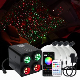 AKEPO 36W 4-Head 4 Color RGBW Twinkle Fiber Optic Lights, Starlight Headliner Kit with Total 600pcs*0.75mm/0.03in 9.8ft Optical Fiber Cables+Remote and APP Control for Car Home