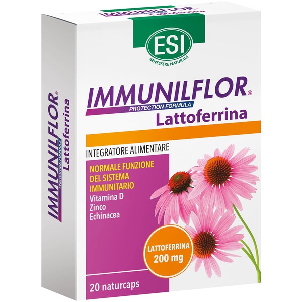 ESI - Immunilflor Lactoferrin, Food Supplement with Vitamin D and Zinc, Promotes Immune Defenses Against Winter Aggressions, Gluten Free, 20 Naturcaps