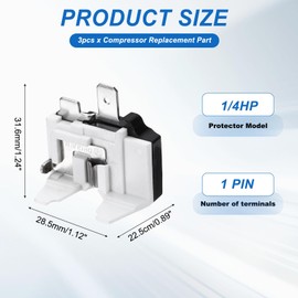 MECCANIXITY 3pcs 1/4HP Refrigerator Overload Protector, 1 Pin Freezer Compressor Thermal Overload Protectors Replacement Part for Refrigerator Cooler