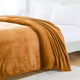 BOURINA Flannel Blanket Throw Lightweight Cozy Plush Microfiber Solid Fleece Blanket,Throw (Almond, 127x152cm)