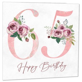 65th Birthday Card for Women - Floral 65th Birthday Cards for 65 year old woman Sixty Five, Sixty Fifth Ladies Nan Grandma Mum Aunt Sister Mom Friend
