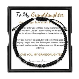Morse Code Bracelet-Graduation Gifts for Granddaughter, I Love You Morse Code Bracelet, Inspirational Gifts Birthday Gift Back to school Gift (Obsidian, To Granddaughter)