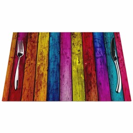 Walmsco Placemats Colorful Wood Stripes Decor For Dining Room Kitchen Table,Waterproof Non-Slip Washable Heat Resistant Placemats,Set of 4,12"x18"