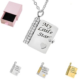 My Little Star Book Necklace with Pink Gift Box , My Incredible Daughter Book Necklace with 6 Pages of Message,A letter for My Daughter Jewelry, Openable Pendant Adjustable Birthday Day Graduation Gift (Silver)