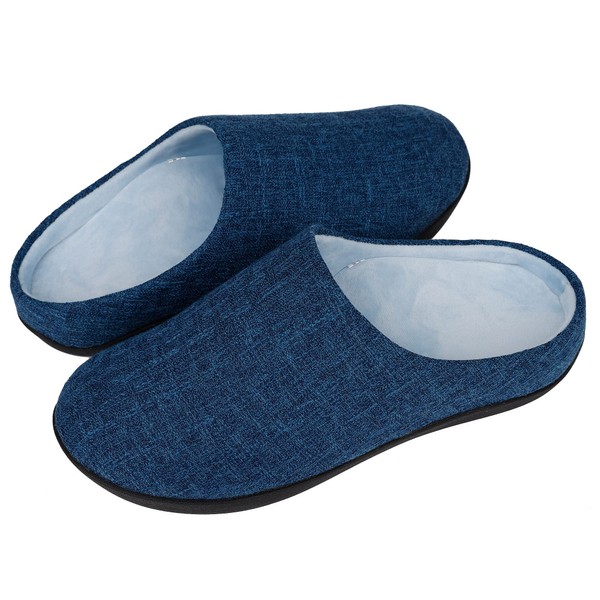 ADAX Men's Orthotic Plantar Fasciitis Pain Relief Slippers with High Arch Support,Orthopedic House Shoes for Flat Feet,Heel Pain Indoor Outdoor Non Slip Rubber Sole,Navy Blue,Size 12 12.5