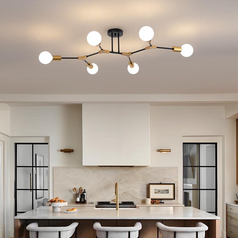 JERANDO Black and Gold Semi Flush Mount Ceiling Lighting Fixture,