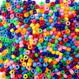 Rainbow Assortment Mix Pony Beads, Made in USA, 6 x 9mm, Plastic Craft Beads for Banners, Concert Festival Bracelets, Necklaces, Key Chains & Jewelry, Arts & Crafts, Hair braiding, Bulk 700 Beads