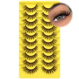 False Lashes Natural Look Cat Eye Lashes Wispy Fake Eyelashes C Curl 10-16mm Slightly Fluffy Mink Lashes Strip 10 Pairs False Eyelashes by YDAGKH