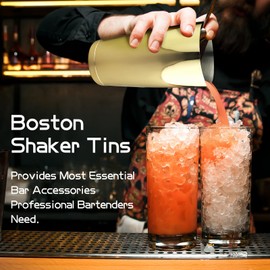 Stainless Steel Cocktail Shaker 2 Piece 18oz Unweighted & 28oz Weighted Professional Bartender Boston Shaker Drink Mixer for Bartending Essential Bar Tools (Gold)