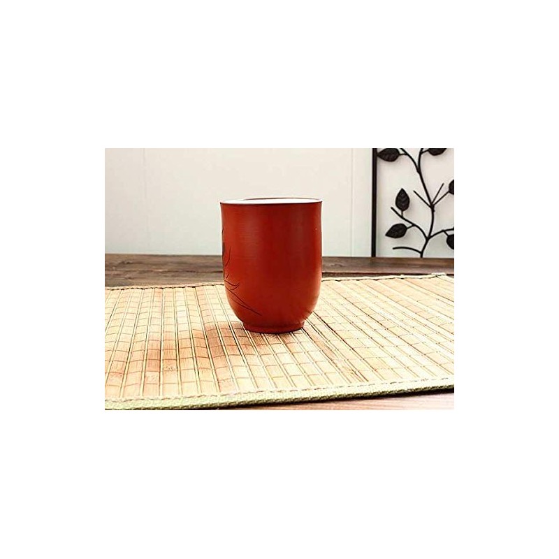 Tokoname Ware Shaved Flower Teacup (Japanese Tableware, Vermilion, Mud, Tokoname