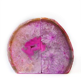 JIC Gem Pink Dyed Brazilian Agate Bookends Polished 1 Pair 3 to 4 LBS with Rubber Bumpers for Office and Home Decoration