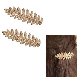 Gold Leaf Hair Clips Barrettes Greek Goddess Costume Cosplay Accessories for Women Girls 2 Pcs Leaves Clip with Pearl Hair Piece Leaf Clips for Wedding Party