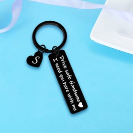 Nimteve Gifts For Men Drive Safe Handsome Mens Gifts For Him Dad Husband Boyfriend Gifts Initial Drive Safe Keychain Birthday Christmas Gift 26 Letter (S)