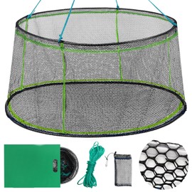 Foldable Fishing Net, Landing Fishing Pier Nets, Drop Net for Pulling Up Fish with Rope, Portable Bridge Fishing Net for Minnows, Crawfish, Shrimp (Top-Dia:31.5in,Bottom-Dia: 39.3in)