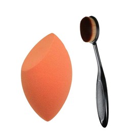 Fennec Mart Professional Oval Foundation/Highlighter Makeup Brush with Beauty Blender Puff (Pack of 2)