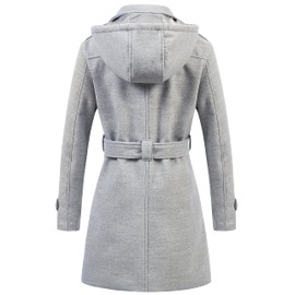 Chrisuno Peacoats for Women Pea Coats with Hood Women's Warm Double Breasted Wool Coat Trench Jacket Light Grey L