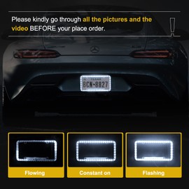 Follicomfy 12 V 54 LED Color Light License Plate Frame Acrylic Plastic License Plate Cover-White