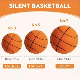 Silent Basketball with Net and Hoop, 2025 Upgrade Foam Indoor Training Quiet Ball Gift for Youth - Size: No.3