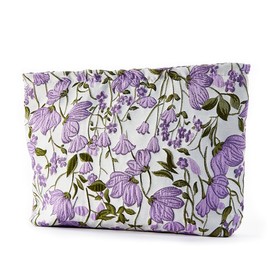 Youteer Jacquard Ladies Cosmetic Bag, Large Capacity Zipper Canvas Travel Makeup Bag Aesthetic Design Accessories Storage Bag for Women, Purple Flowers.