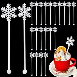 Chengu 100 Pcs Christmas Drink Stirrers Xmas Stir Sticks Bulk Holiday Coffee Stirrers Plastic Swizzle Stick Hot Cocoa Bar Supplies Chocolate Decoration Reusable Cocktail Mixer(White Snowflake)