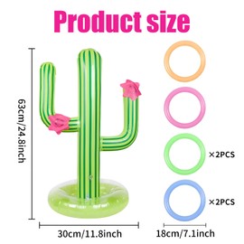 Aufblasbarer Kaktus Mit 6 Ringen, Ringwurfspiel Für Kinder, Pool Spielzeug Für Sommerparty, Outdoor Und Wasser, Lustiges Aufblasbare Palme Wurfspiel Für Geburtstag Und Strandspiele