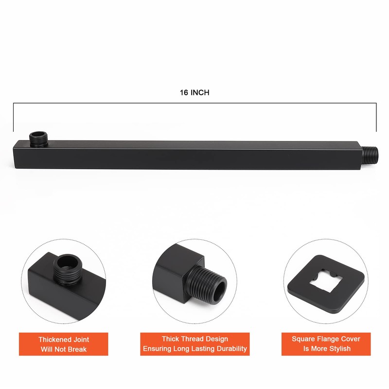 HarJue Shower Head with Extension Arm, High Pressure Square with