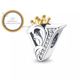 Minimalist Charm Jewelry Crown V Letter Charm, V Letter Charm, Crown Letters Charm, Alphabet Charms