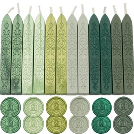 6 Colors Wax Seal Sticks, Sage Green Sealing Wax Sticks with Wicks, 12 Pcs Olive Green Wax Seal Sticks Set with Wicks Assorted Colors Seal Wax for Wax Seal Stamp (Green)
