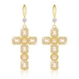 Linawe Cross Earrings Dangling, Women's Earrings in Silver and Gold, Fashion Jewellery Earrings, Crystal Rhinestones, Moissanite Cross Pendant Earrings, Birthstone Earrings Set, Copper Brass Cubic