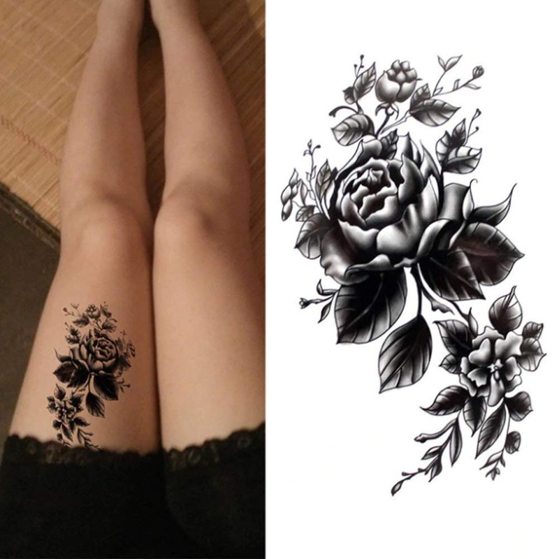 EROSPA® Temporary Tattoo Sheet / Sticker - Flowers / Black