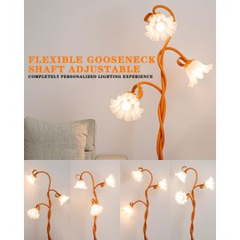 WERFOP Vintage Flower Floor Lamp,‎ LED Tall Standing Lamp for Living Room 3 Color Modes Flexible Gooseneck Reading Light with LED Bulb for Home Bedroom Office Corner Decor (Orange)
