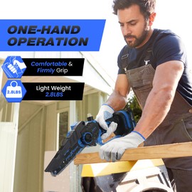 Mini Chainsaw, 6-Inch Electric Chainsaw Cordless, Upgraded 900W Brushless Portable Handheld Small Chain Saw with Auto Chain Regulator & Auto Oiler for Wood Cutting/TreeTrimming/Courtyard (Blue)