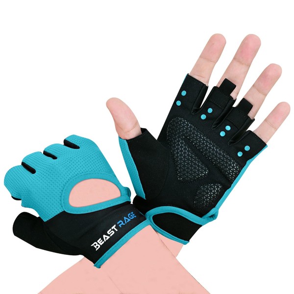 BEAST RAGE Gym Gloves for Men and Women, Breathable Weight Lifting Gloves with Non-Slip Silicon Padded Protection, Ladies Fitness Training Gloves for Workout,Cycling,Fitness Exercises. (AQUA, S)