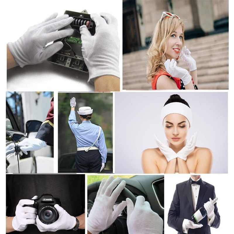 24 Pcs (12 Pair) White Cotton Gloves for Dry Hand
