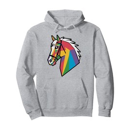 Rainbow Gradient Horse Line Art Design Pullover Hoodie