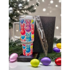 Handmade 40oz Easter Bunny Peeps Tumbler - Stainless Steel W/Handle Pastel