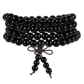 Nupuyai Wooden 108 Beads Mala Bracelet for Men and Women, Rosary Wooden Beads Buddhist Prayer Beads Tibetan Wrap Bracelet Meditation Reiki Jewellery for Women, Wood, Black Ebony