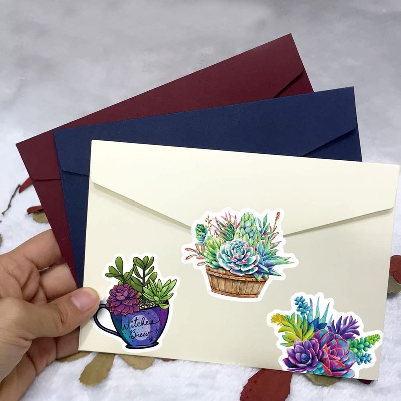 Succulent Plants Stickers 50 Pcs Waterproof Cute Green Plants Decals