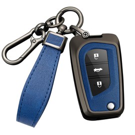 HIBEYO Flip Key Car Key Case Fits Toyota Corolla Camry Rav4 CH-R Yaris Scion Protective Key Case for Peugeot 108 for Citroen C1 Remote Control Key Shell Black Blue