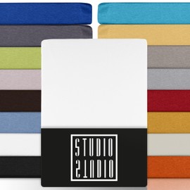 Studio Basic Fitted Sheet 120 x 200 cm, 100% Combed Cotton, Oeko-Tex 100, Brand Quality, Flat Sheet 120 x 200 cm for All Standard Mattresses up to 25 cm Height, White