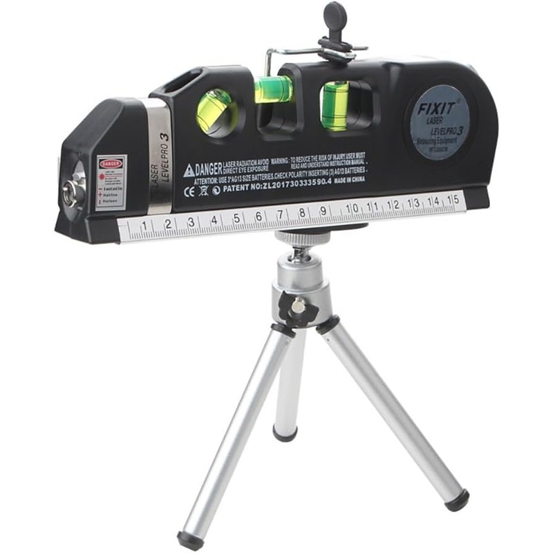 Bauihr Nivel Láser Multipropósito, Cinta Métrica 2.5m, Regla Metalica 15cm