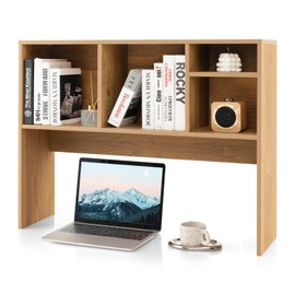 Tangkula Desktop Bookshelf, Countertop Storage Hutch with 4 Shelves for Computer Desk, Desktop 2-Tier Display Rack, Multipurpose Wood Desktop Hutch Storage Organizer for Dorm Office