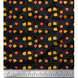 Soimoi Black Velvet Fabric Square & Floral Artistic Printed Craft Fabric BTY 58 Inch Wide